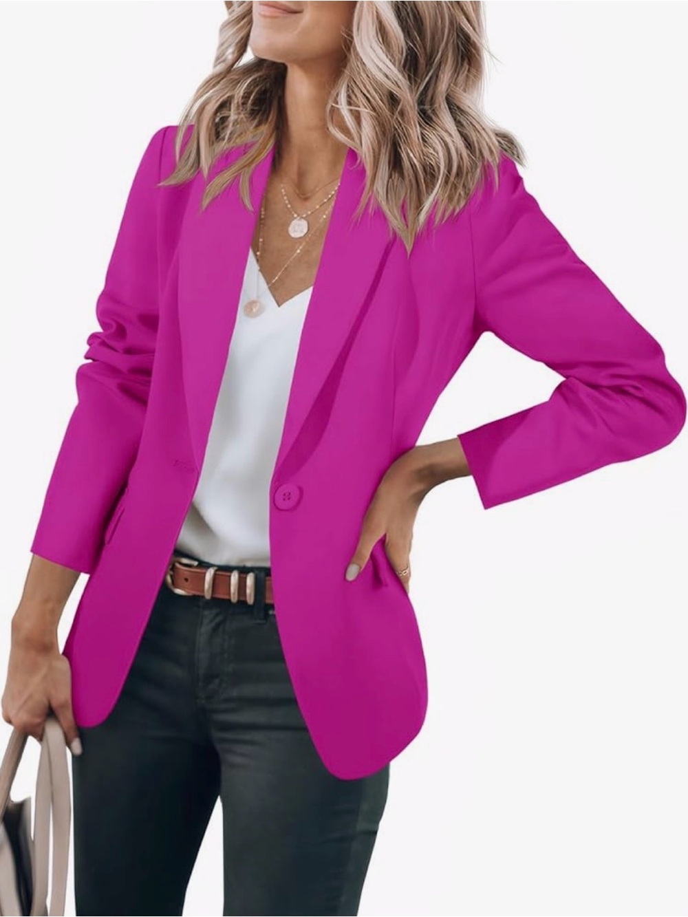 Women's Fuchsia Blazer Jacket - Classic Single-Button Blazer